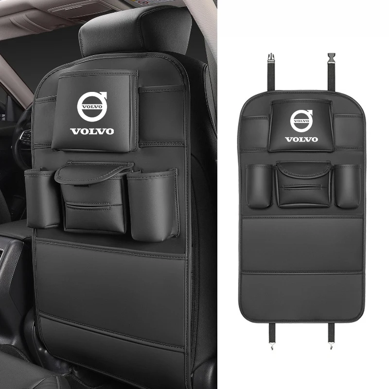 Leather Car Seat Back Organizer Storage Bag Anti-kick Pad Anti Scratch For Volvo RDesign AWD V70 XC60 S60 V60 V40 XC90 S80 XC40