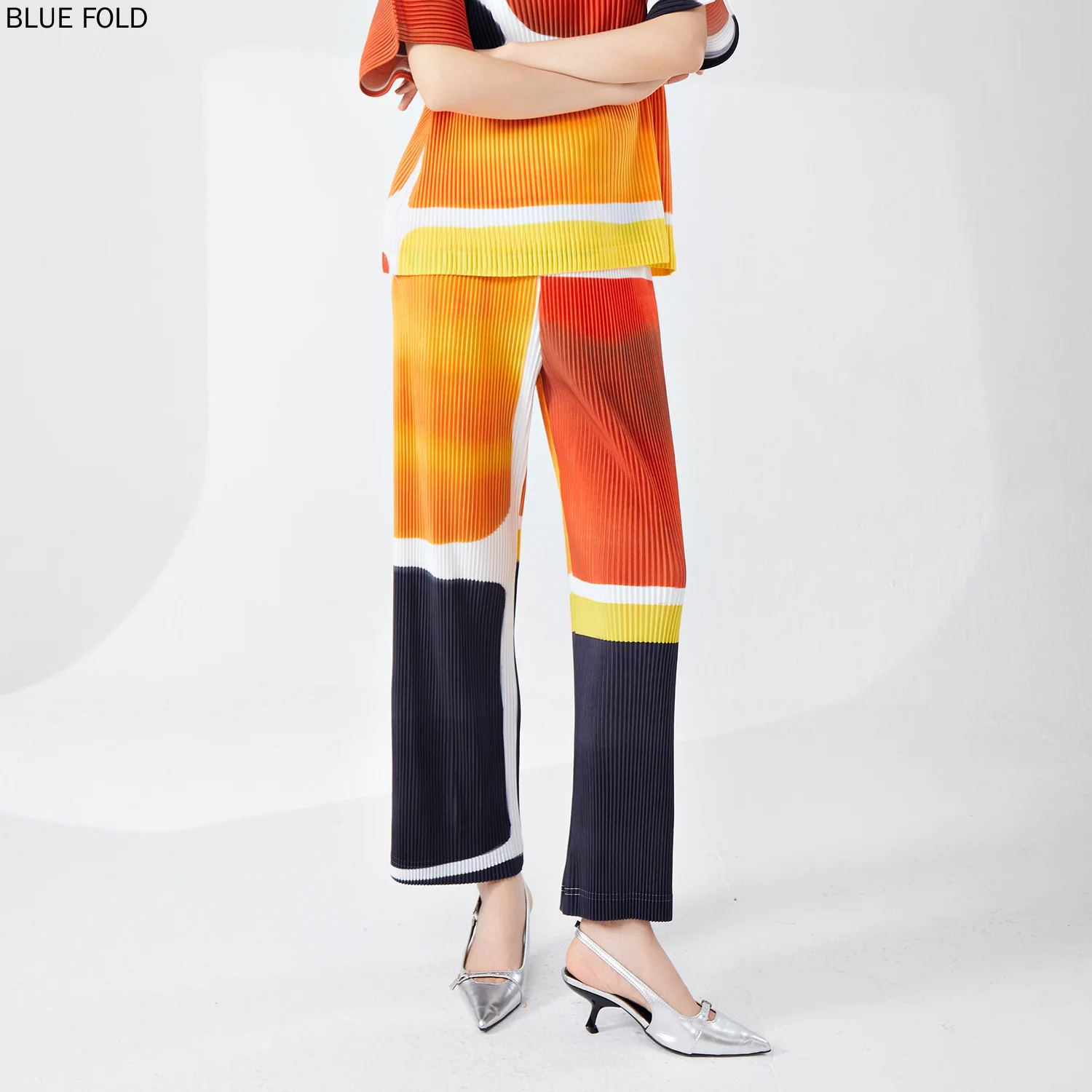 Miyake Straight Pants Women High-end Autumn and Winter Thick Contrasting Colors Fashionable Versatile Temperament Long Trousers