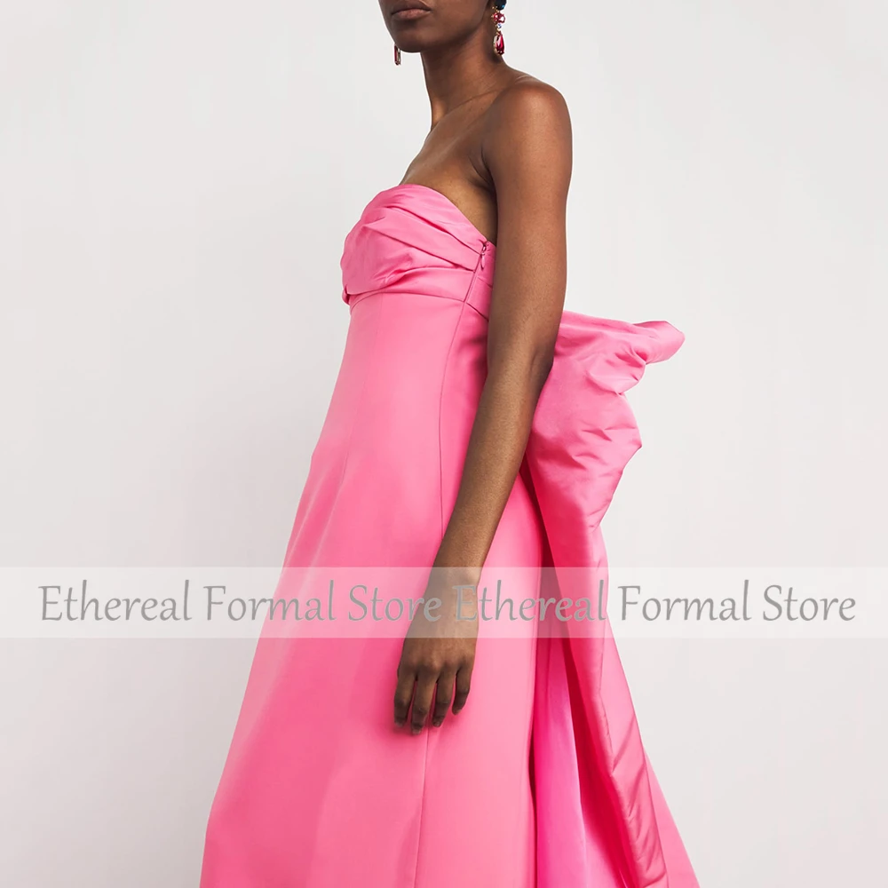 현대 Strapless 이브닝 가운 바닥 길이 공식 파티 드레스 Strapless 댄스 파티 드레스 활과 기차와 사우디 아라비아 드레스