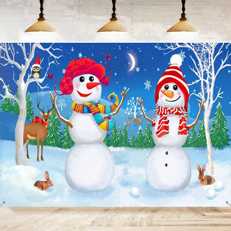 

Фон для фотосъемки Рождество Зима Снежный пейзаж Снеговик Плакат в канун Рождества Украшение домашней вечеринки Фотобудка Реквизит для студии