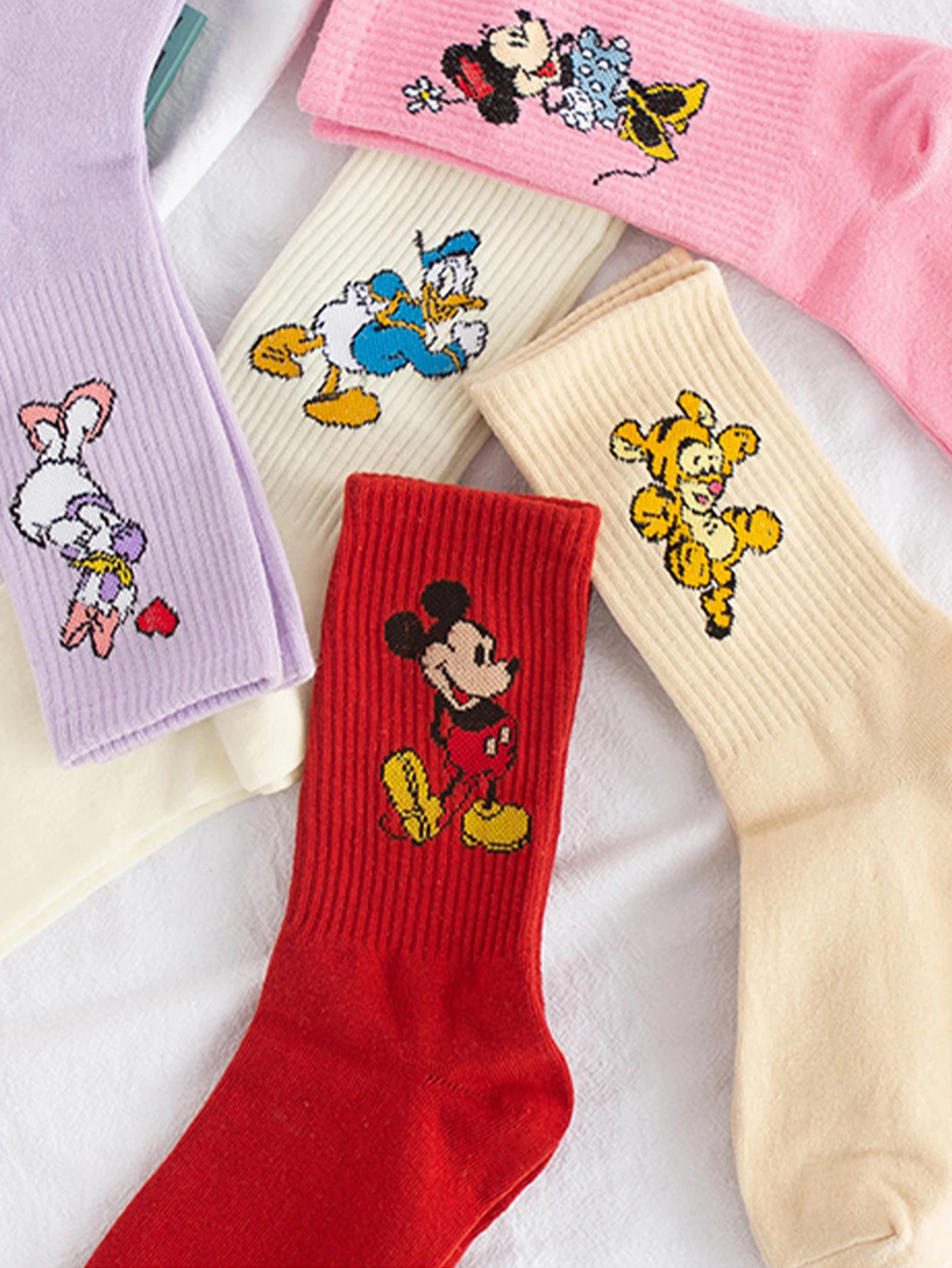 10/15 Pairs of miniso New Fashion Disney Cartoon Character Mickey Mouse Pattern Comfortable Soft and Casual Women's socks
