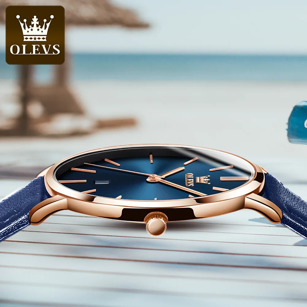 New In OLEVS Quartz Watch for Men Ultra Thin 6.5mm Minimalist Waterproof Date Bussiness Watch Fashion Leather Strap Men's Watch