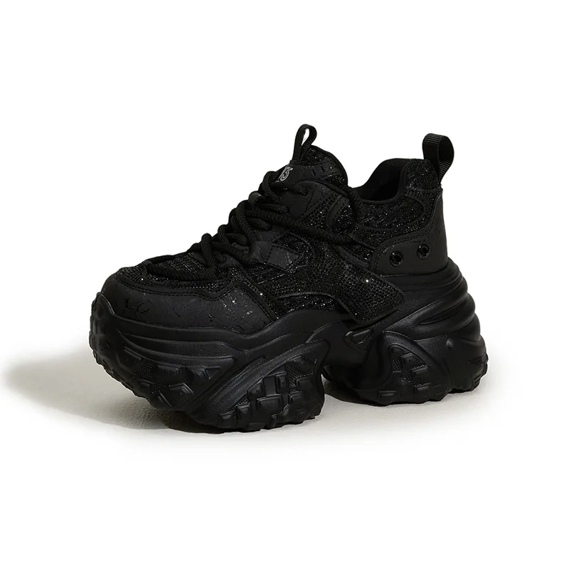 

Модные блестящие массивные кроссовки для женщин, весенне-осенняя обувь на шнуровке, нескользящая легкая удобная спортивная обувь с толстой подошвой 9 см