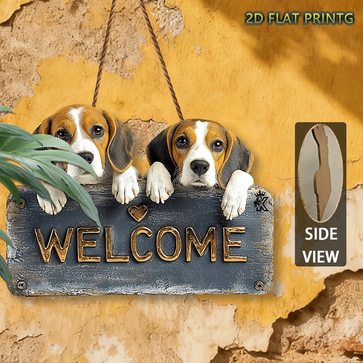 2D Flat Printing,Wooden Sign, Beagle with Beagle Leash Welcome Sign, Home Decor,  Housewarming Gift, Gift for Dog Lovers