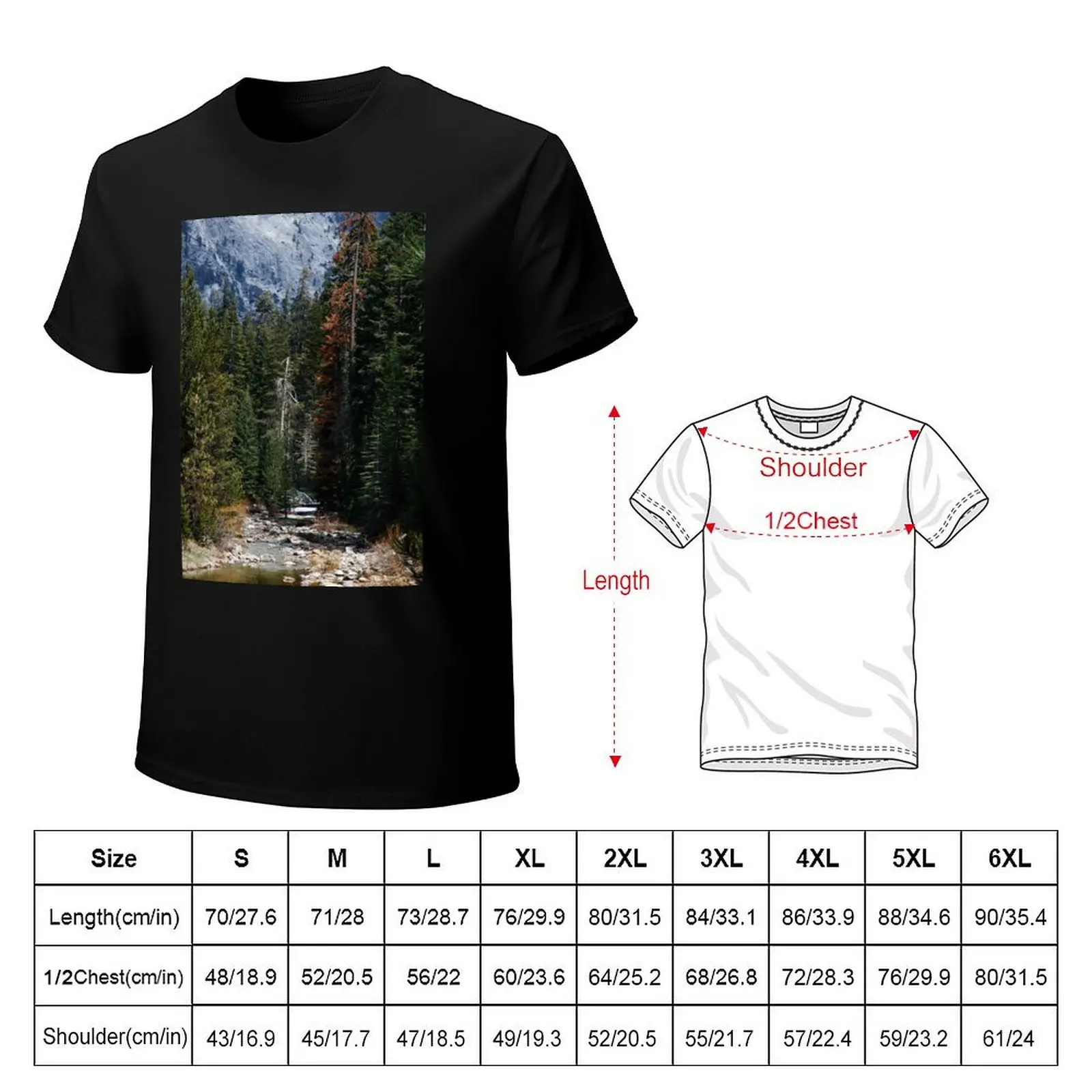 Small Stream and Trees T-Shirt Plus Size Non-Shrink T-Shirt