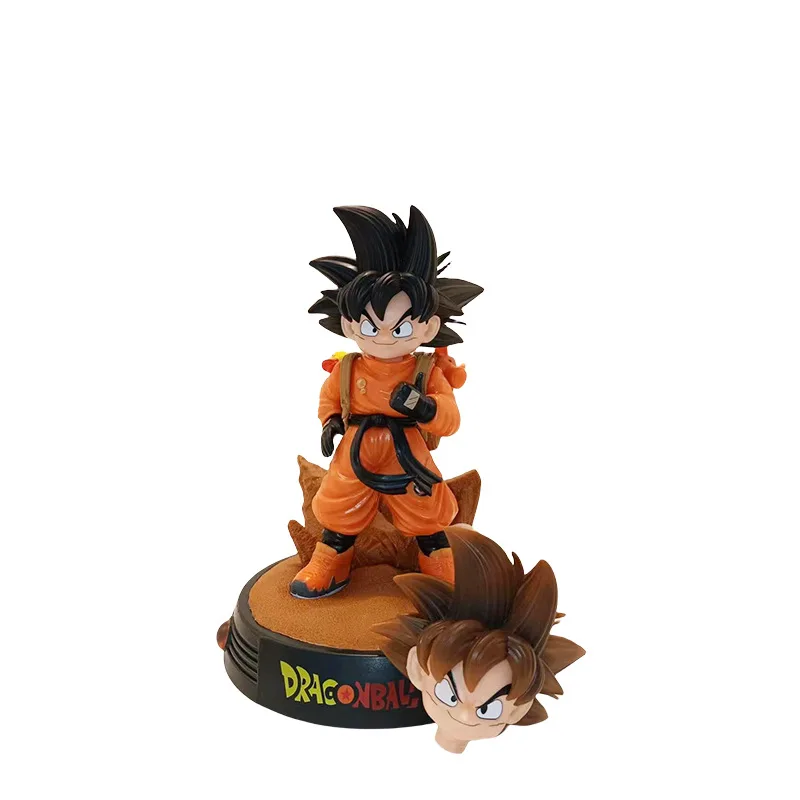 Dragon Ball Q Edition Wukong Handmade Double Head Sculpture Interchangeable Travel Wukong Model Decoration Handmade with Base