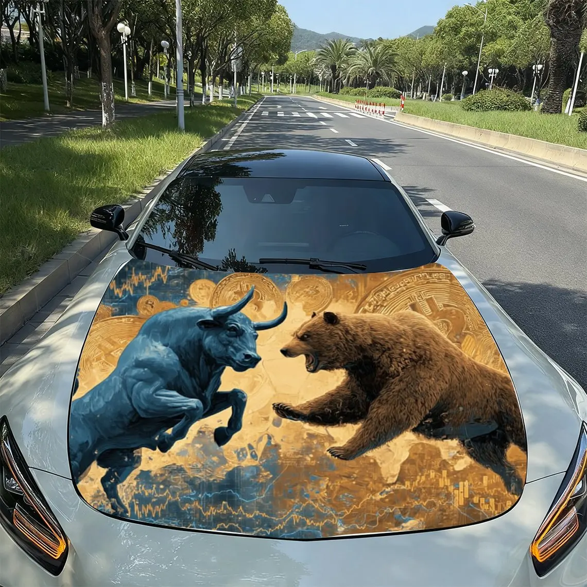 Cattle And Brown Bears Car Vinyl Packaging, PVC Waterproof Car Hood Stickers, Self-adhesive Scratch Resistant Stickers For Engin