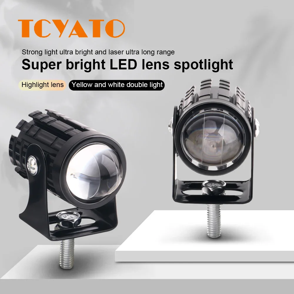TCYATO Motorcycle Mini Driving Light Dual Colo for Headlight Auxiliary Spotlight Lamp Scooter Moto Fog Light Accessories 12V