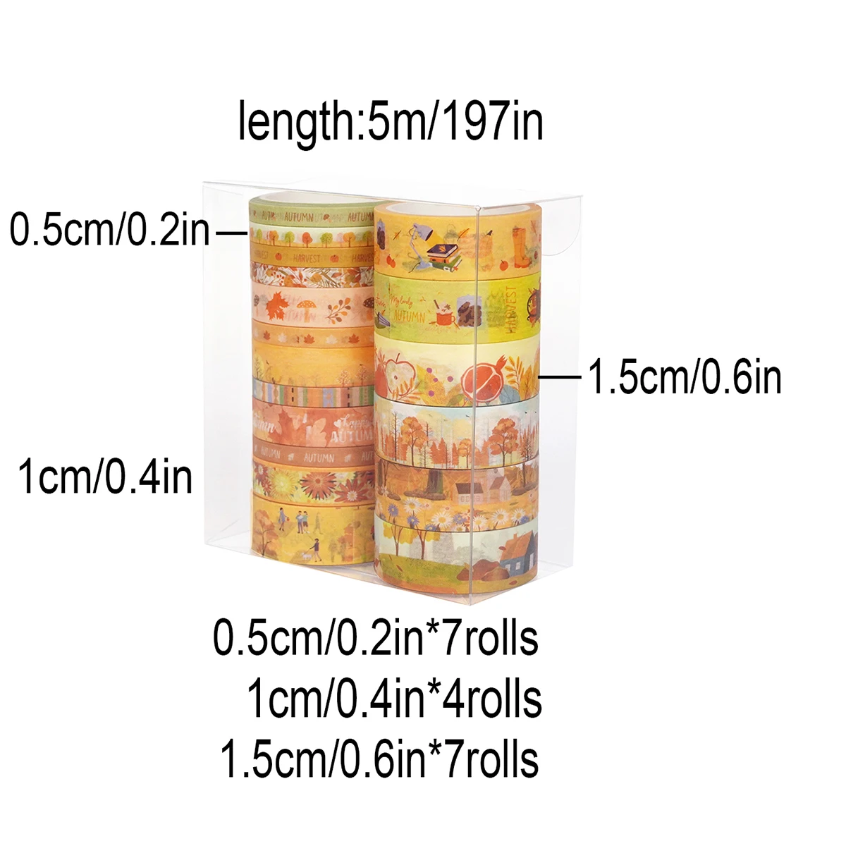 18 Rolls/Box of Autumn Theme Decorative Tape, Plant and Flower Pattern Tape and Gift Wrapping Materials, Gifts for Friends