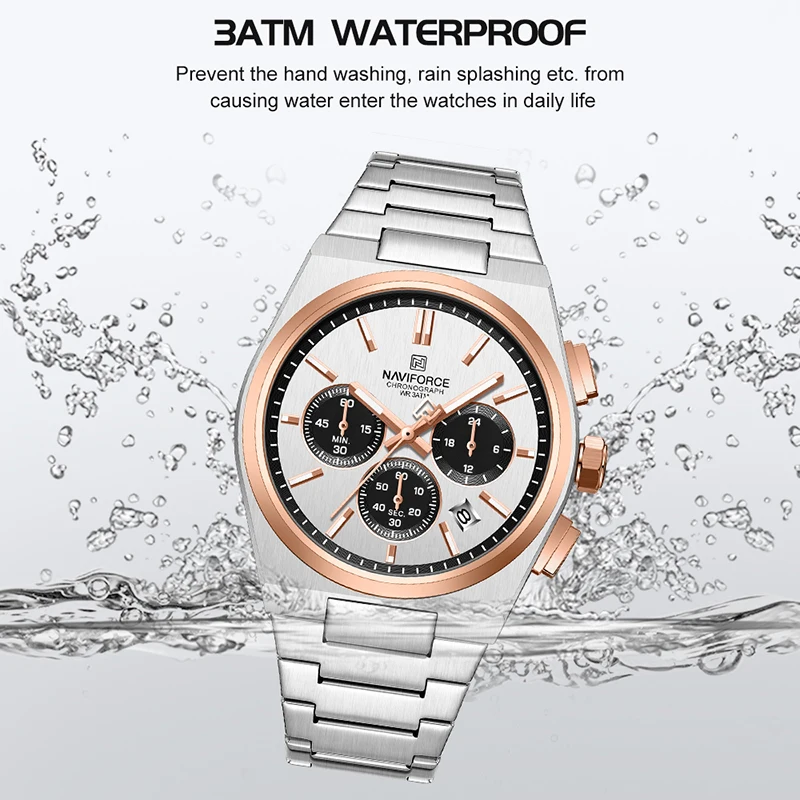 NAVIFORCE Luxury Brand Lover’s Watches Steel Strap Quartz Chronograph Wristwatches Waterproof Date Display Original Couple Gifts