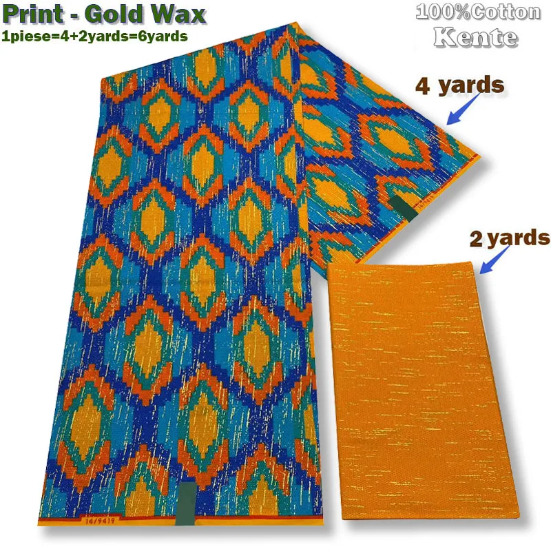 100% Cotton Guaranteed Veritable African Real Wax Fabric Ghana Style Ankara Wax Print Fabric High Quality Soft Kente Gold Wax