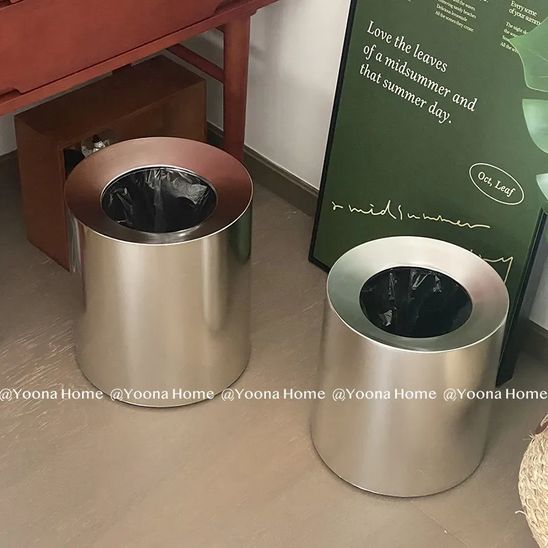 Ins Electroplated Silver Rubbish Bin Premium Household Living Room Bedroom Office Rubbish Bin Industrial Style Storage