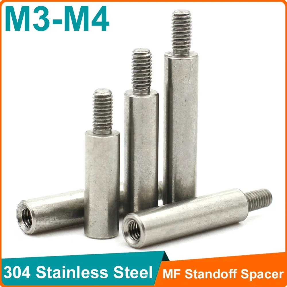 

10/5PCS M3 M4(+6mm Thread)304 Stainless Steel MF Single-Head Round Standoff for Chassis and Motherboard Threaded Spacer Screws