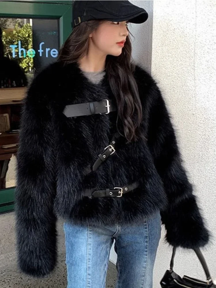 Fur and Fur Integrated Fashionable Women\'s Jacket Winter Imitation Fox Fur Round Neck Elegant Temperament Commuting Plush Coat