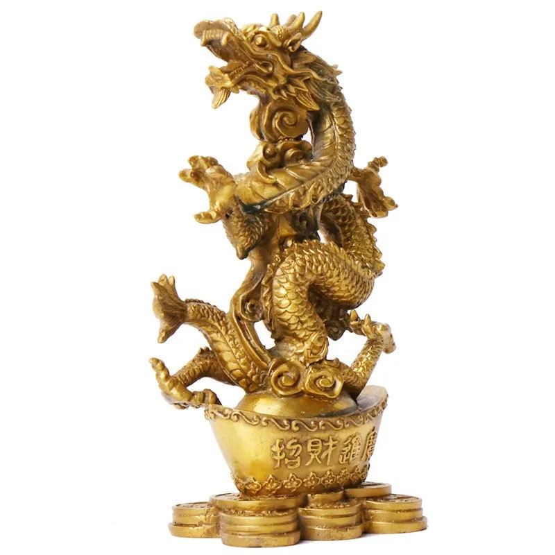 Brass dragon statue Chinese antique dragon sculpture Feng Shui copper dragon decoration