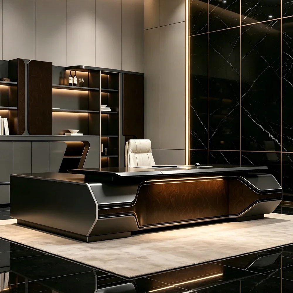 gs-Luxury Wood Finish Executive Office Desk Modern Boss Desk L-Shape Table For One-stop Procurement Office Furniture Suite Set