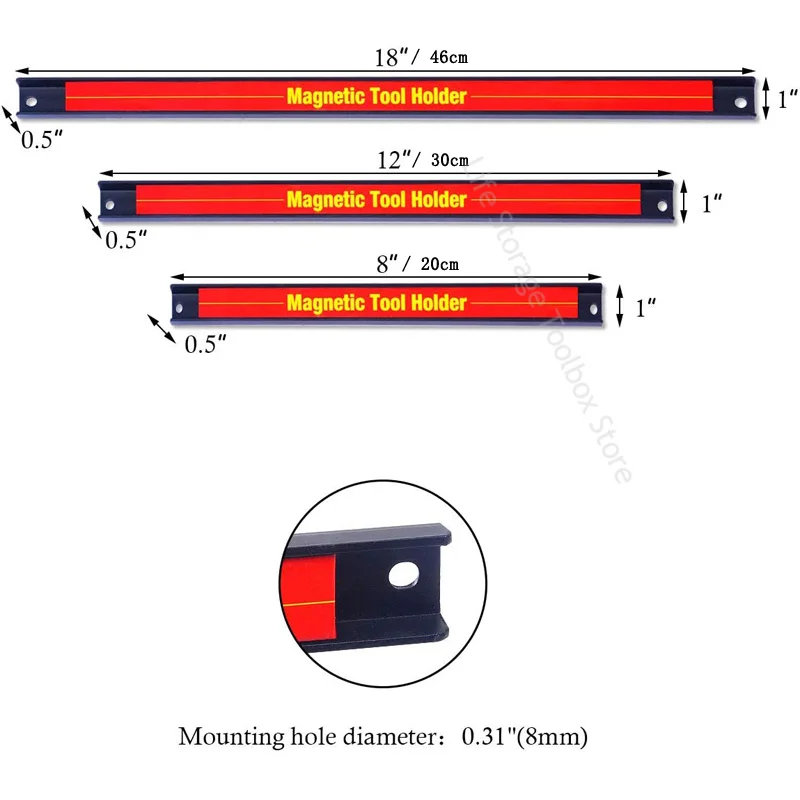 Imagem -02 - Suporte de Ferramentas Magnético para Armazenamento Heavy-duty Magnet Bar Strip Rackwrench Tool Cabinet Wall Mounted Tool Bar Strip For Tool Organizer