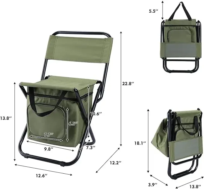 Foldable Fishing Chair with Refrigerated Bag, Outdoor Camping Chair, First Choice