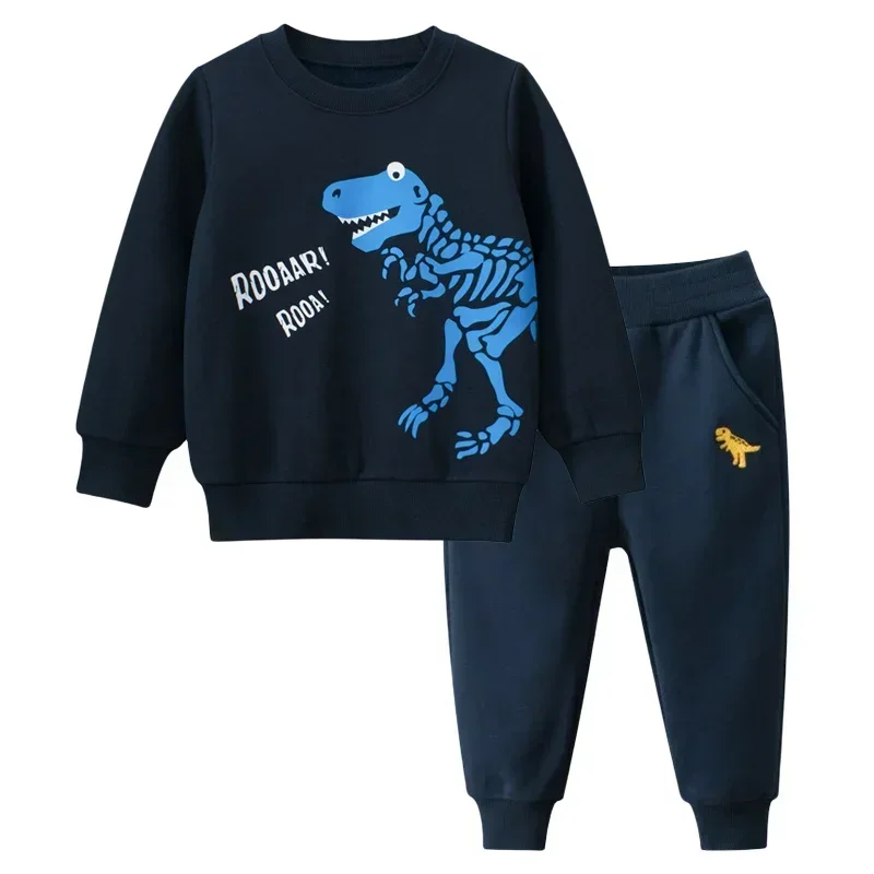 

Korean Style Cartoon Dinosaur Children's Sets 2024 Winter New Boys Trackuits Long Sleeve Hoodies + Pants Kids Outfit 2PCS