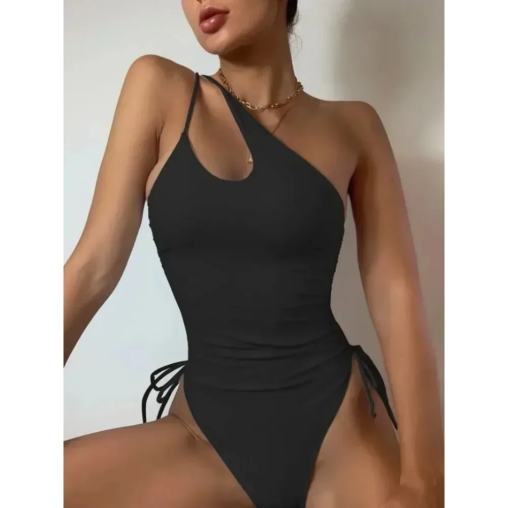 เซ็กซี่ Plunging One Piece ชุดว่ายน้ําผู้หญิงชุดว่ายน้ํา 2024 Lace Up ชุดว่ายน้ําสําหรับสตรี Monokini Beachwear SOLID