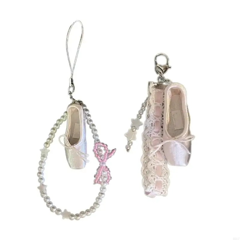 D0LC Lovely Shoe Keychain Butterfly Detail Beaded Keyring Phone Charm Bag Pendant