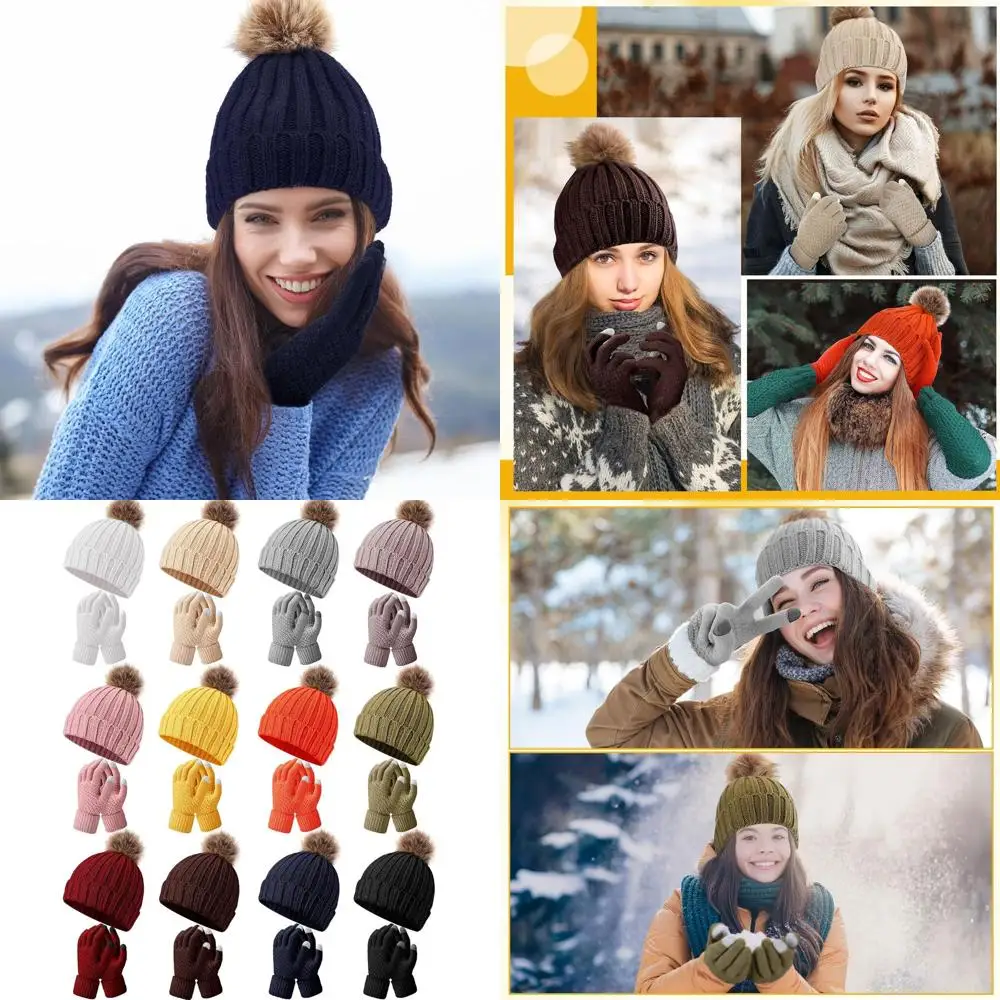 

24-Piece Women's Fleece Knit Gloves and Hat Set, Windproof, Touchscreen Compatible, Winter Warm Beanie and Gloves Bundle