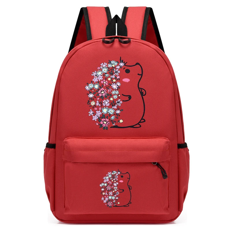 Cute Animal Floral Hedgehog Print Mochila para Crianças, Anime Bagpack para Crianças, Kindergarten School Bags, Novo