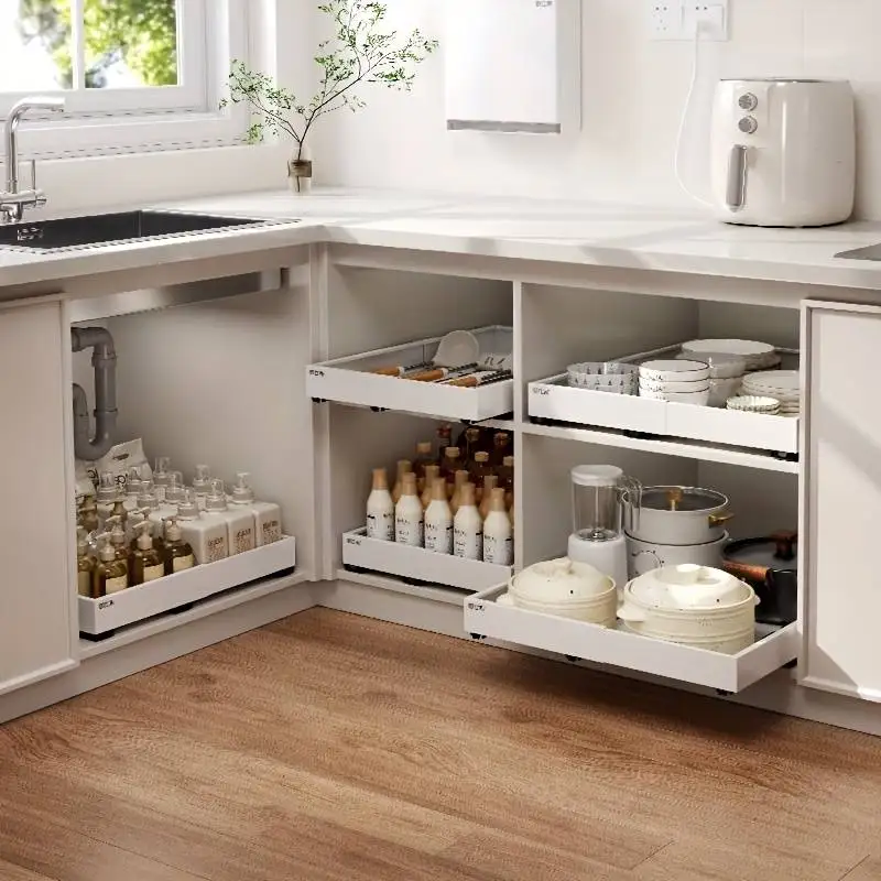 Pull Out Tray Organizer Kitchen Storage Rack Cabinet Expandable Under Sink Spice Boxes Silent Slide Drawer Style Bowl