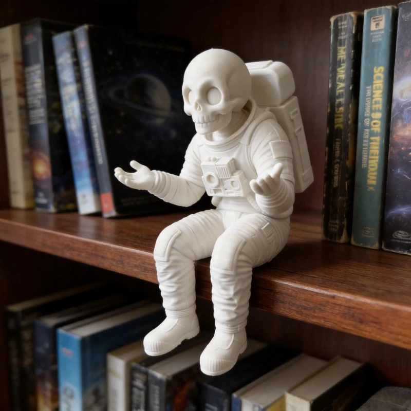 Astronaut Skeleton Figurine 3D Printed Confused Seated Spaceman Ornaments Creativity Home Table Decor Companion Home Decor Gifts