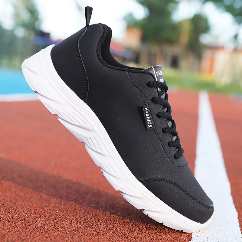 Men's PU Leather Casual Shoes Comfortable and Soft Casual Men's Shoes Solid Color Black and White Men's Walking Sports Shoes