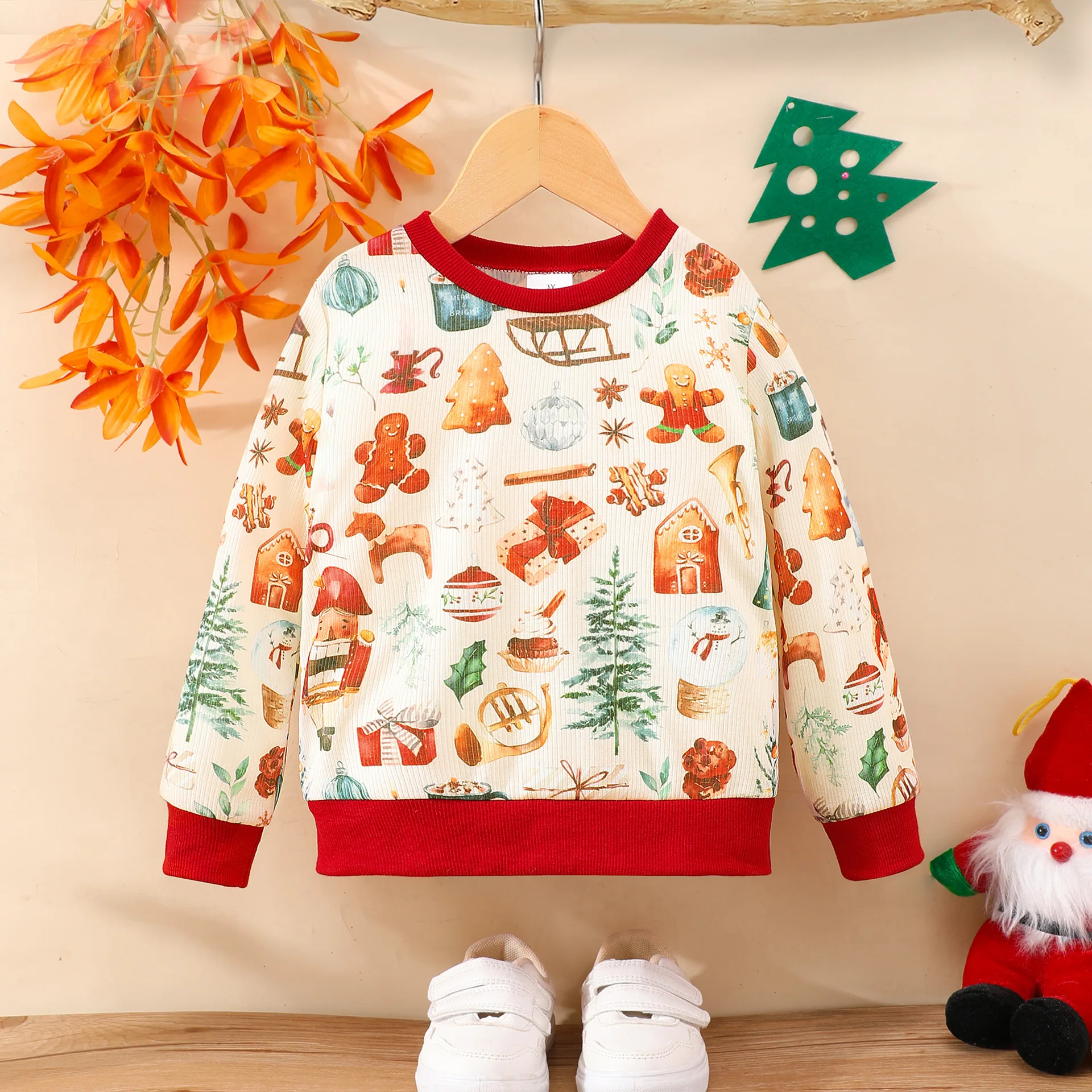 Kinder Frühling/Herbst Langarm gestreifte Weihnachts ferien Cartoon gedruckt Hoodie Top für Jungen und Mädchen 3-7 Jahre alt