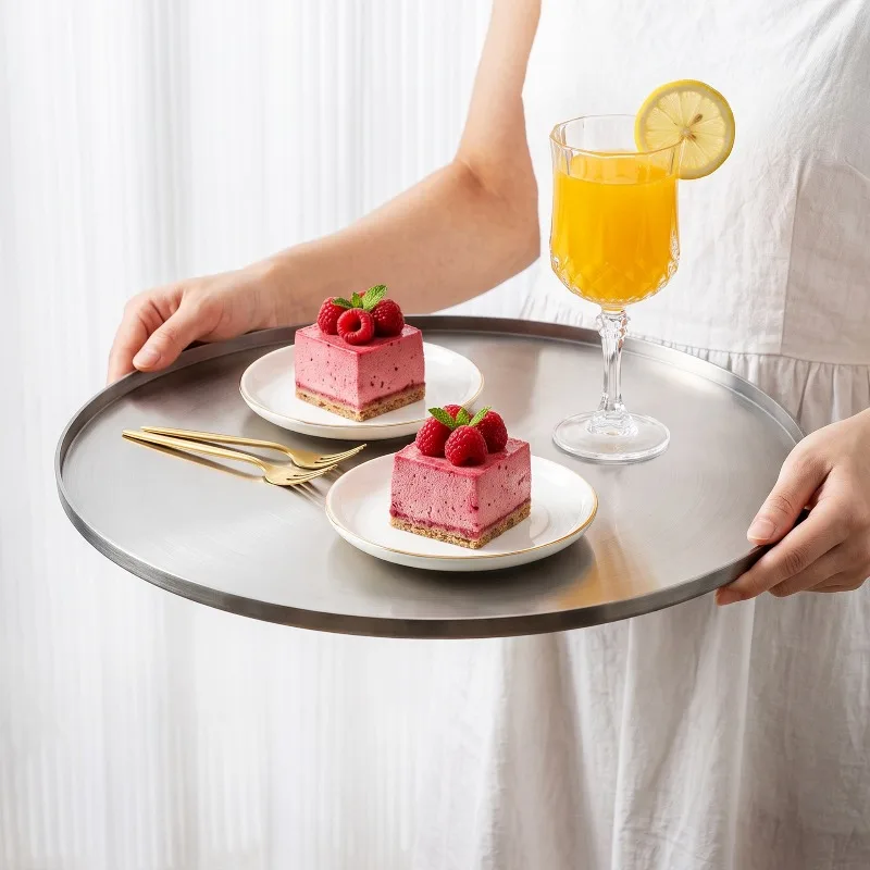 Stainless Steel Round Trays Scratch-resistant Wear-resistant Plates Minimalist Waterproof Oil-proof Plates Modern Home Decor