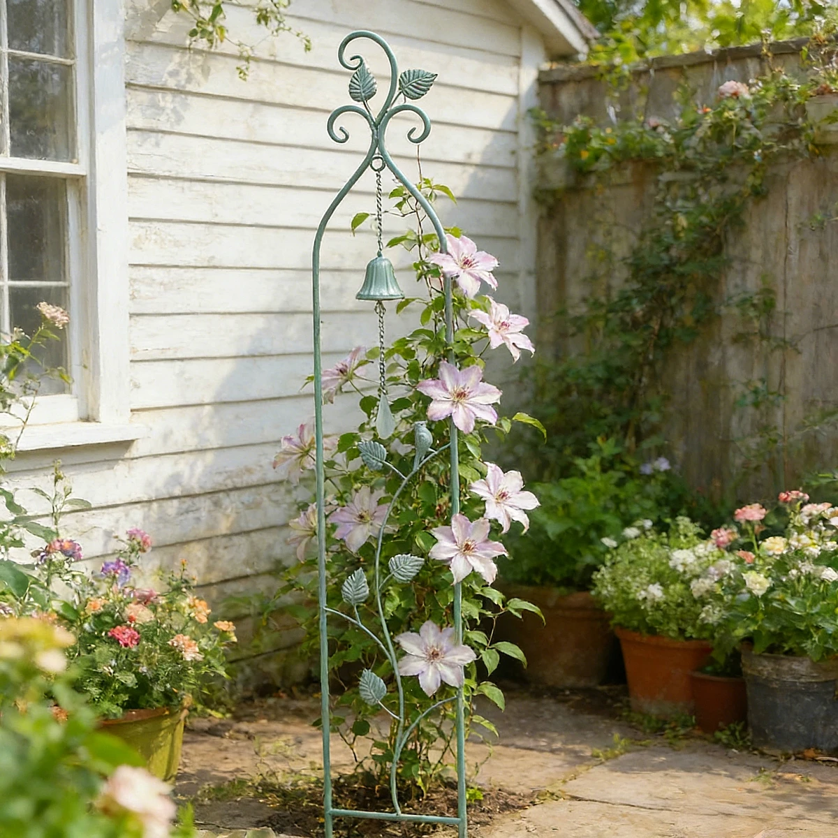 French-Style Vintage Bell Screen Garden Iron Art Flower Stand, Small Climbing Plant Trellis, Garden Decorative Flower Stand
