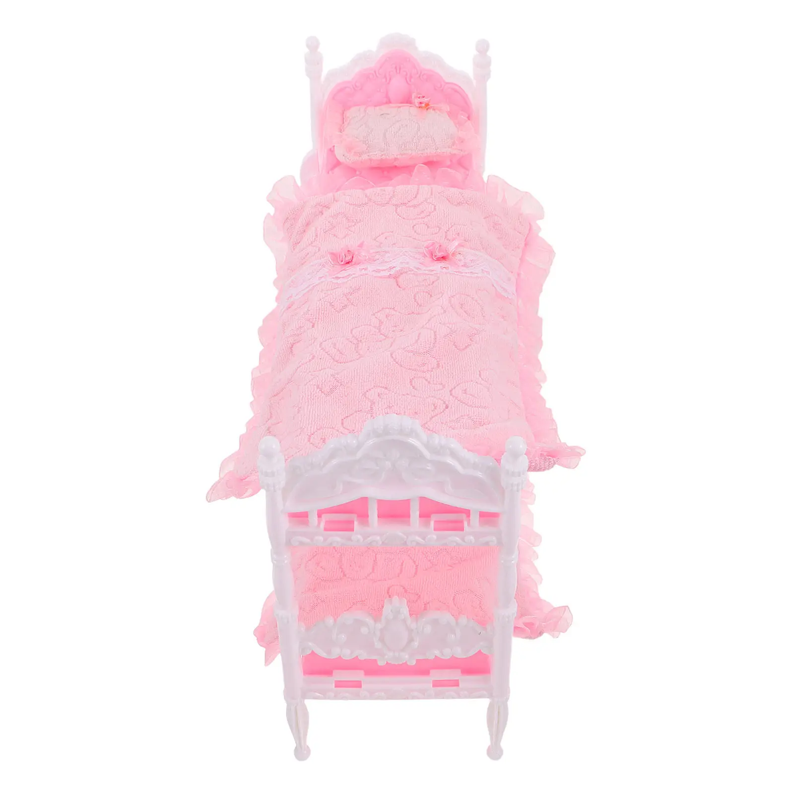 

1Set Mini Bunk Bed for Dollhouse Miniature Bedroom Furniture Rounded Edges Creative Double Layer Pink Small Bed for Girls