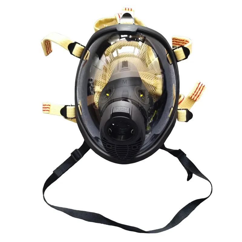 CE-Certified Professional Breathing Protection Flexible Silicone Full-Face SCBA Mask Anti-Fog Lens Adjustable Kevlar Head Net