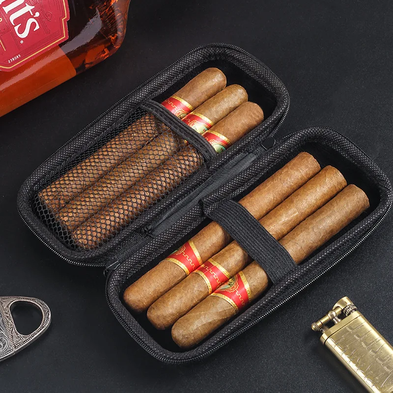 

6-Count Portable Cigar Case Lightweight Travel Humidor Bag Padded Storage For Premium Cigars Essential Outdoor Smoking Accessory