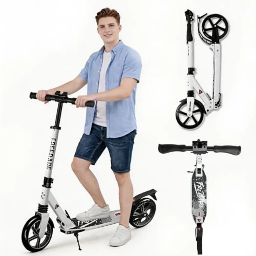 

Foldable Kick Scooter for Adults Ages 8+ with 2 Big 8-inch Wheels and 4-Level Adjustable Handlebar Max Load 220 LBS Silver Fram