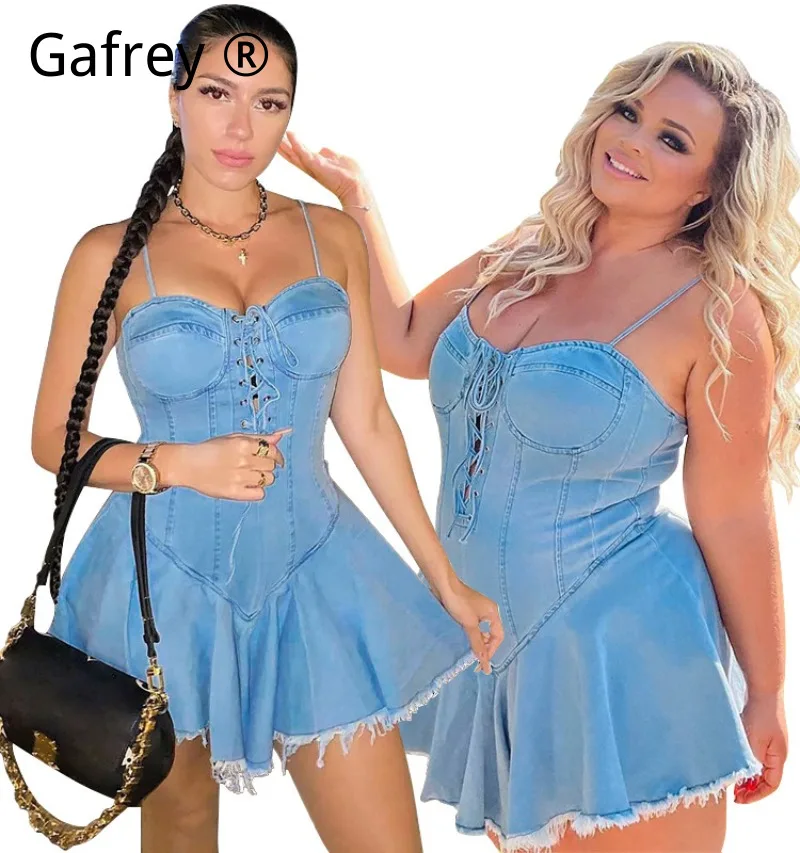 

4XL 5XLPlus Size Women Sexy Sleeveless Washed Denim Midi Dress Spring New Fashion Slim Fit Casual Party Vintage Dresses Outfit