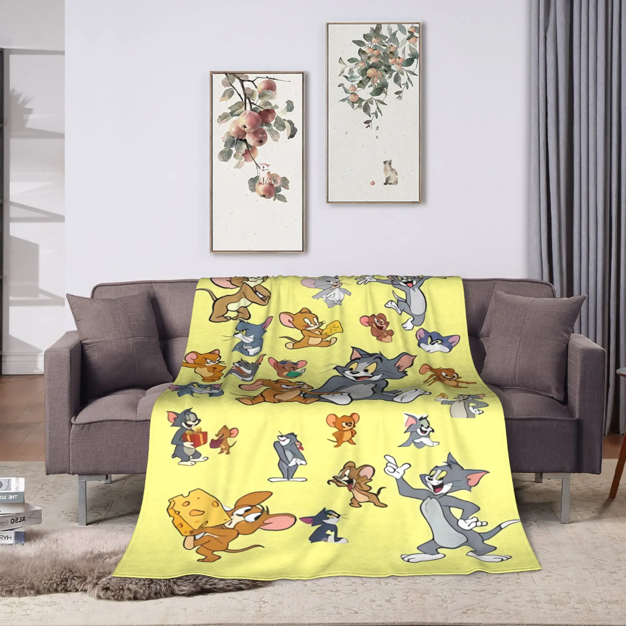 Tom Jerry Yellow Print Manga Blanket Quality Super Warm  Throw Blanket Spring Girls Boys Home Decor Graphic Bedspread