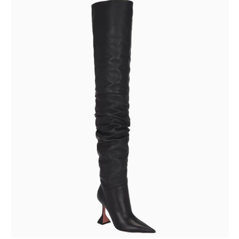 Black Pointed Toe Stiletto Wine Glass Heel Over The Knee Boots Woman Winter 2026 Side Zipper Shaped Heel Thigh High Boots