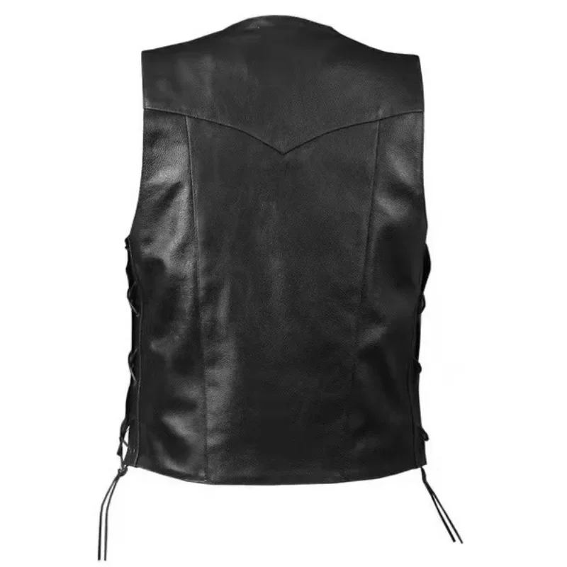 Men's Punk Style Denim Vest with Side Lace Details, Perfect for Party and Motorcycle Riding