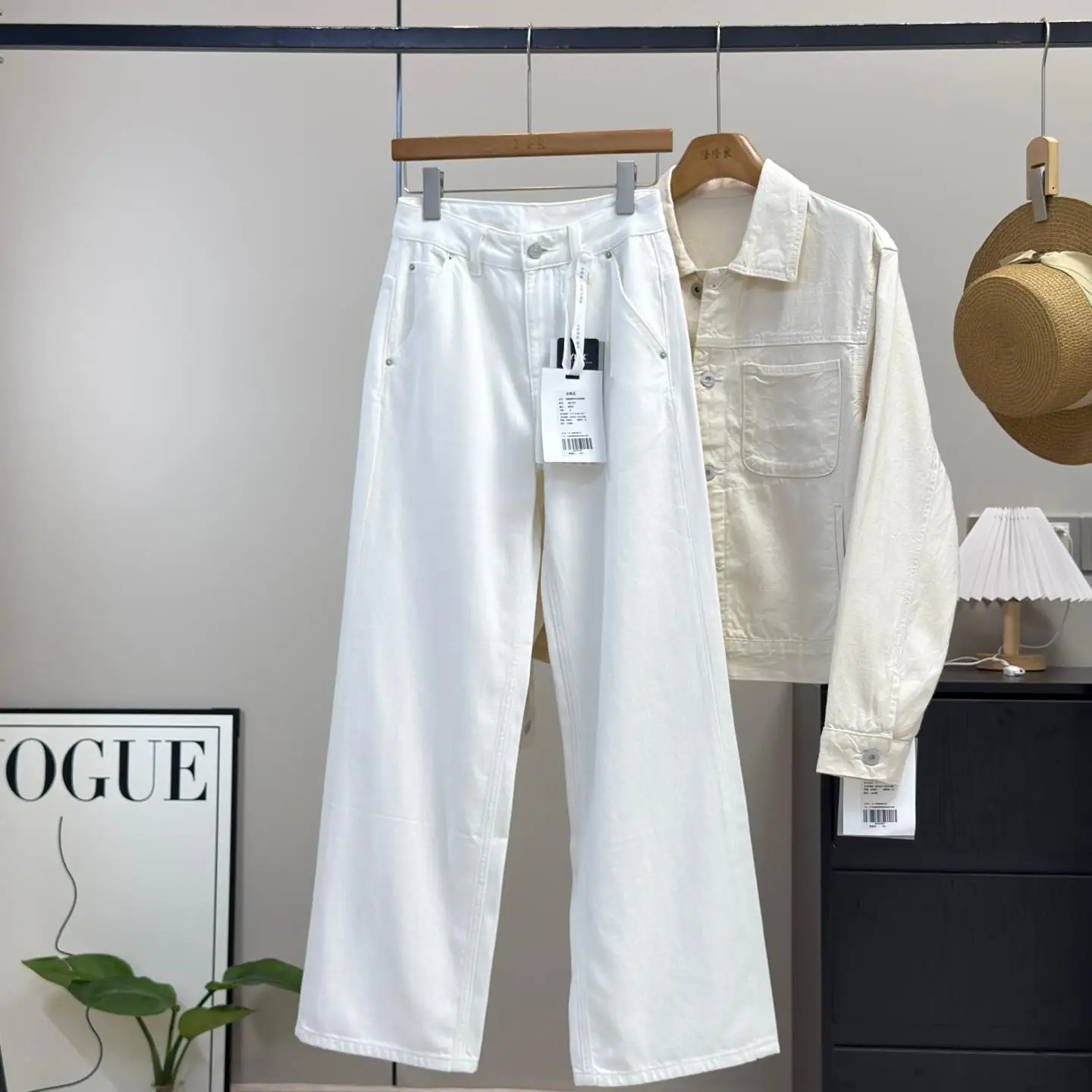 Comfortable Cotton Straight Leg Jeans Floor-Length Pants High Waist Zipper Closure Loose Fit Versatile Texture for Women