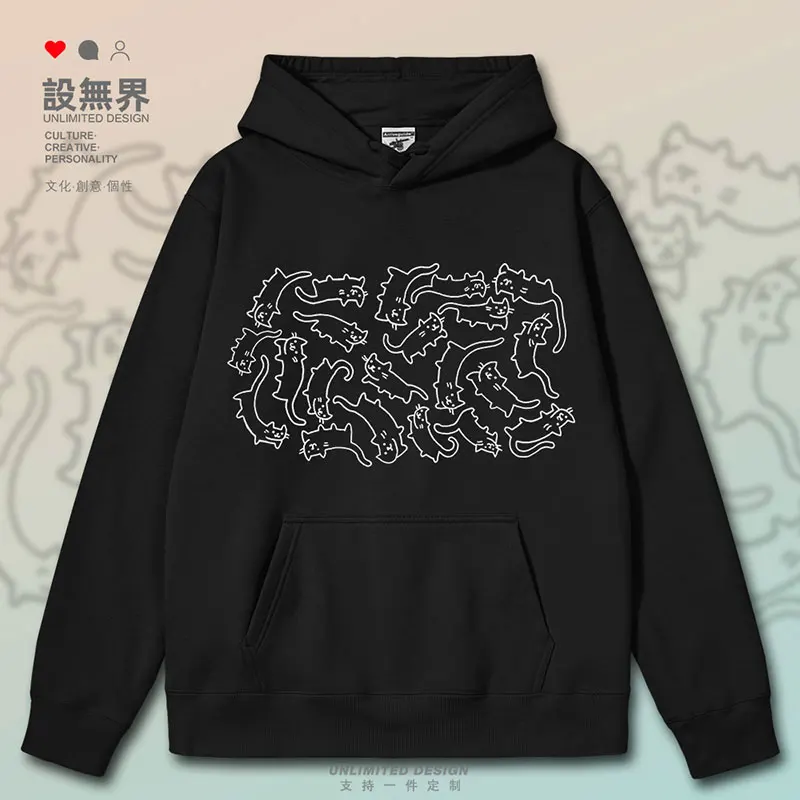 

Cute Cat Line Graffiti Abstract Cute Pet mens hoodies printed clothing hoodie streetwear men's winter autumn winter clothes