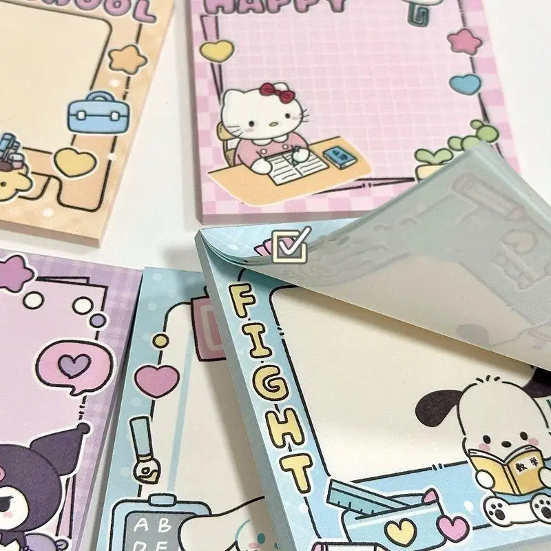 6Pcs Sanrio Hello Kitty Kuromi Cinnamoroll Viscous Sticky Note Hand Accounting Material Comic Message Book Notepad Index Sticker