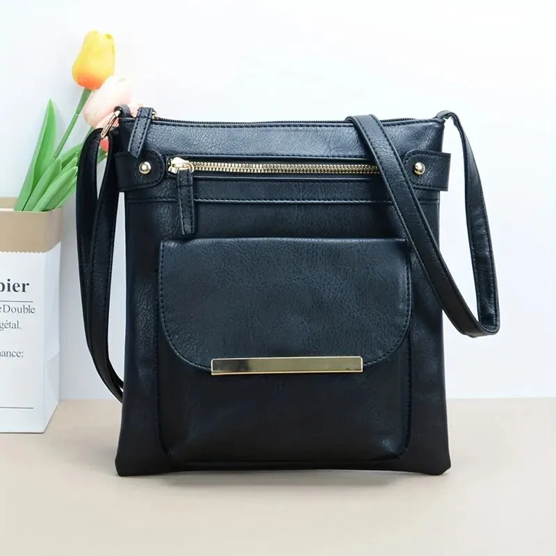 Vintage jednokolorowe torby Crossbody dla kobiet, teksturowana torba na ramię ze skóry Pu, damskie torebki i portmonetki — zdjęcie 7