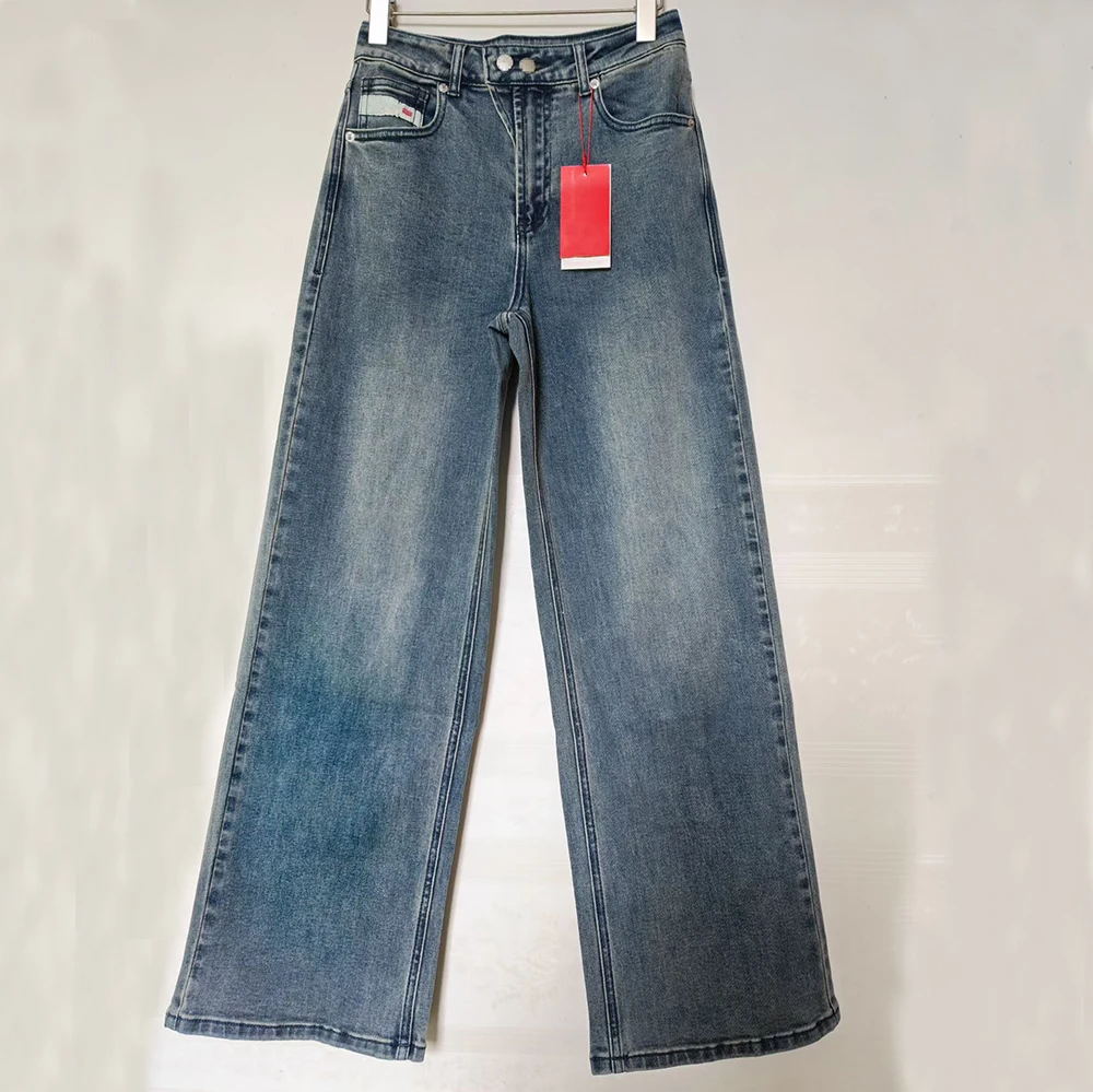 

Spring New Women's Cotton Washed Stretch High Waist Loose Straight Leg Jeans Casual Comfortable Fashionable Ladies Denim Pants