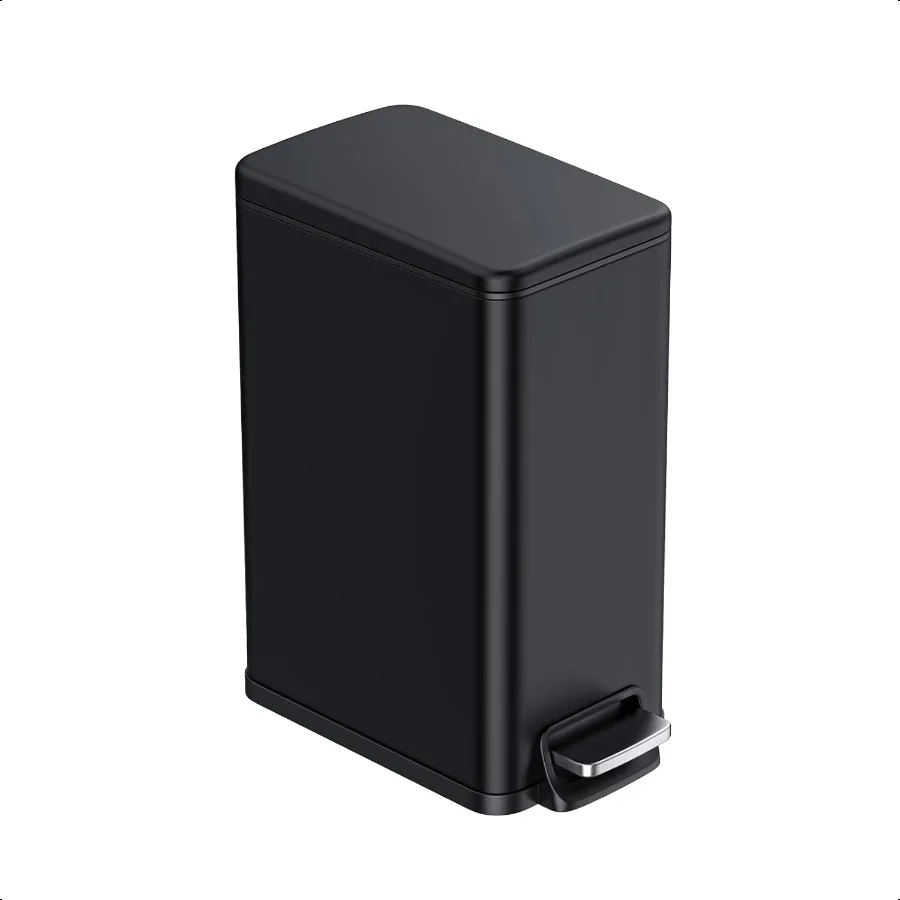 

Черный мусорный бак для ванной комнаты с крышкой, мусорный бак с мягкой педалью и съемным внутренним ведром, мусорный бак из нержавеющей стали для Bathr