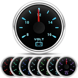 For Auto Boat Yacht RV Motorcycle 8-16v Waterproof Voltage Meter LCD IP67 52mm Universal Car Voltmeter with 7 Colors Backlight