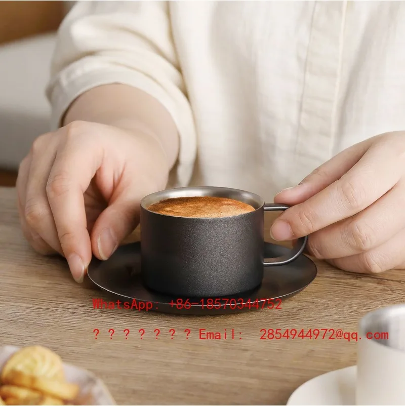 304 Stainless Steel Espresso Cup Light Luxury Mini Small Capacity with Saucer Heat Insulation and Anti-scalding