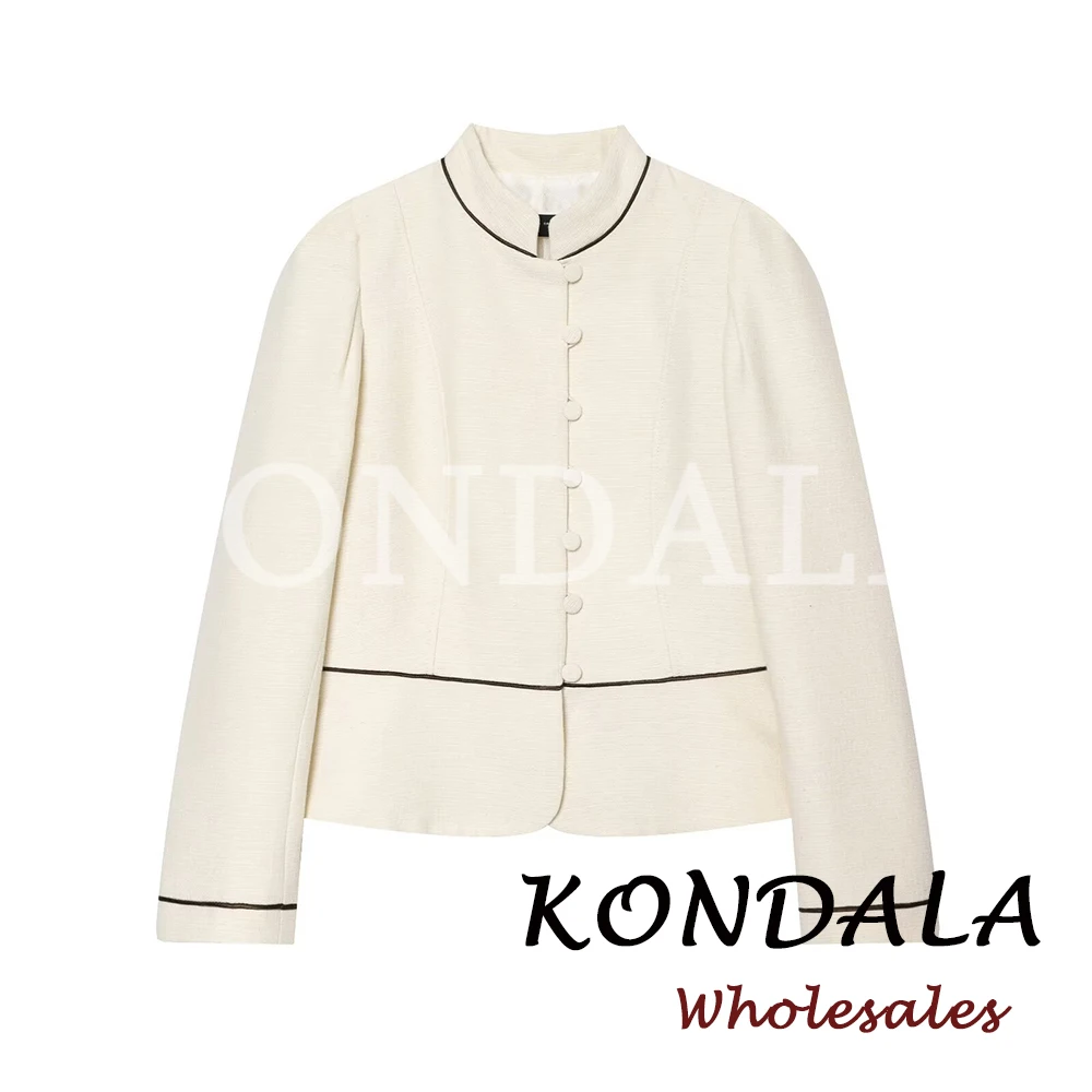 KONDALA Chic Woman Spring Blazer Office Lady Beige Elegant Jackets Color Blocking Straight Fashion 2026 Female Elegant Blazer